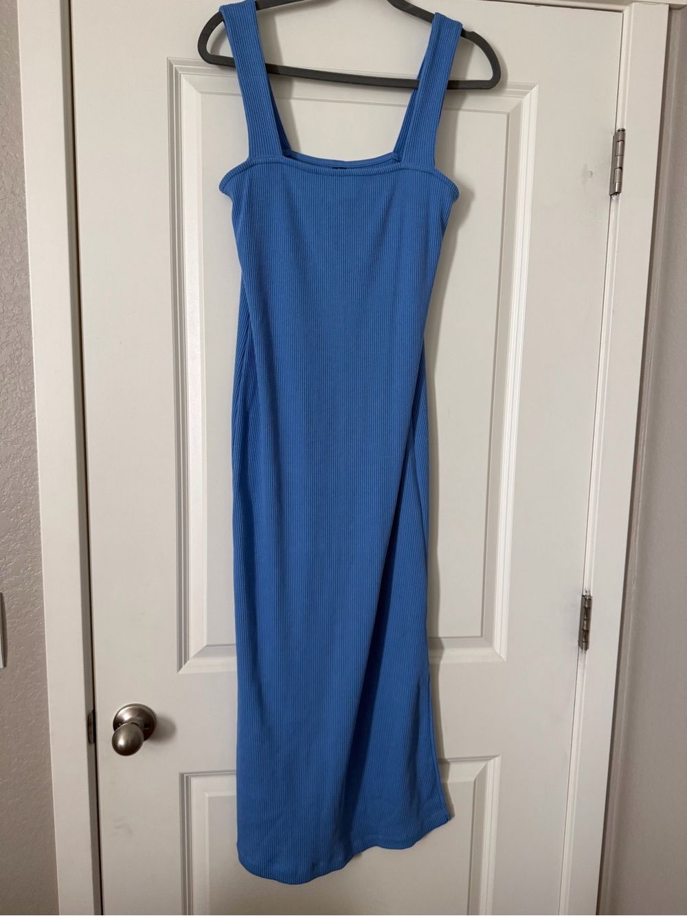 Womens Blue Ribbed Square-Neck Tank Dress large tall